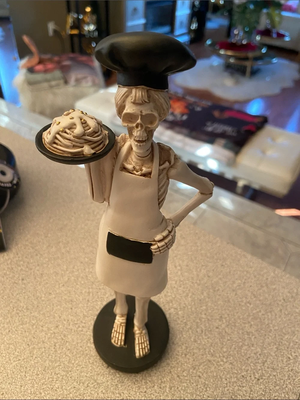 Skeleton Chef Figurine Statue - White and Black Decorative Kitchen Accent